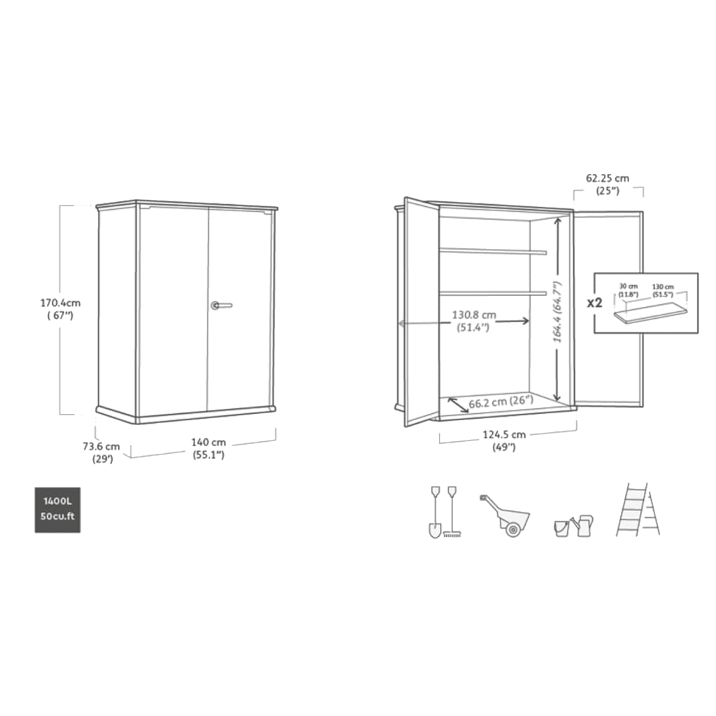 Keter 4x2 Cortina Alto Heavy Duty Vertical Plastic Garden Shed with Shelves - Image 6